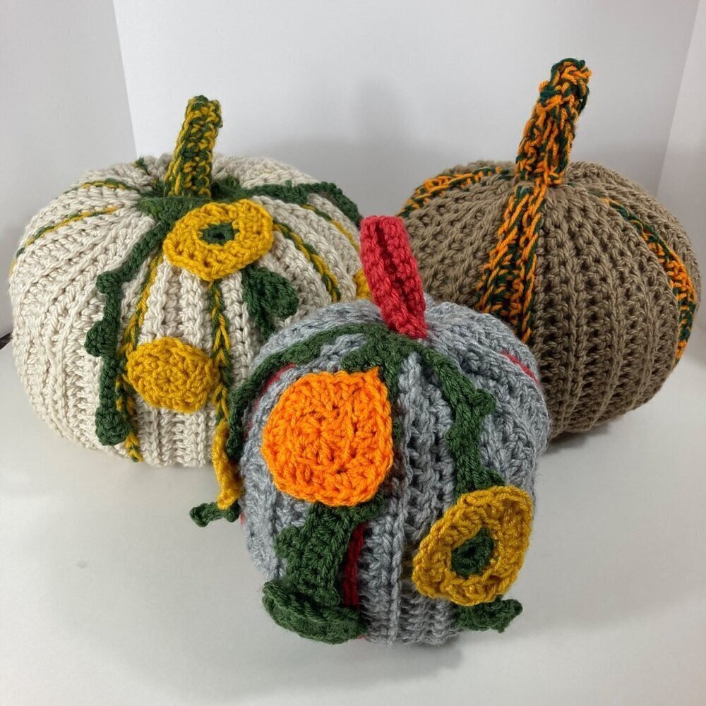 Handmade Quirky Retro Crocheted Pumpkins x 3